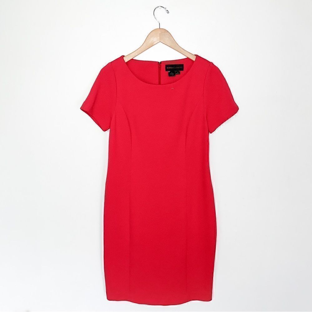 Nina McLemore Women’s Muted Washed Red Short Sleeve Stretch Shift Dress
